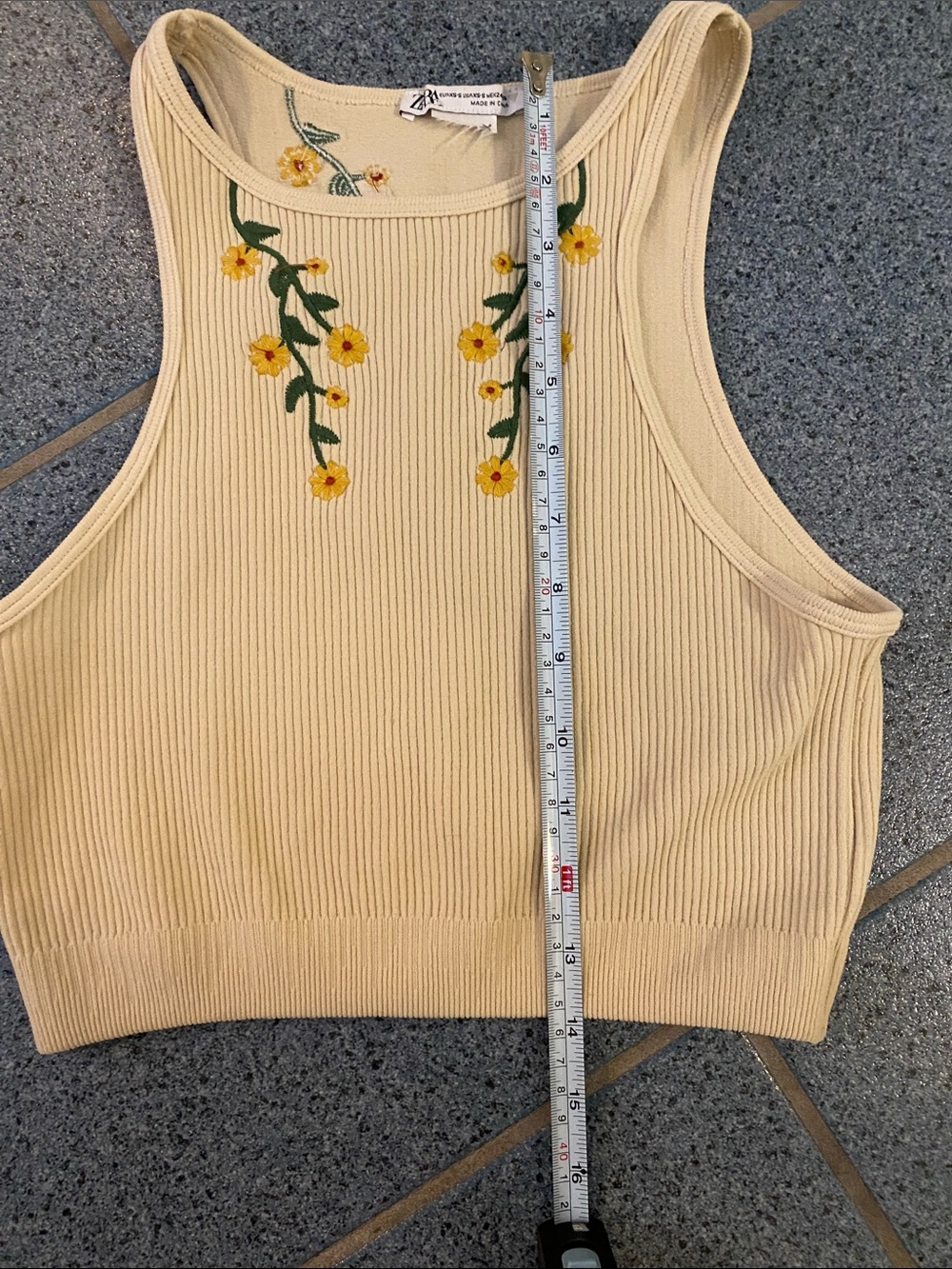 ZARA Crop Top ribbed racerback yellow / yellow flower embroidery / XS - S - Picture 5 of 10